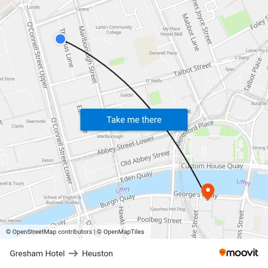 Gresham Hotel to Heuston map