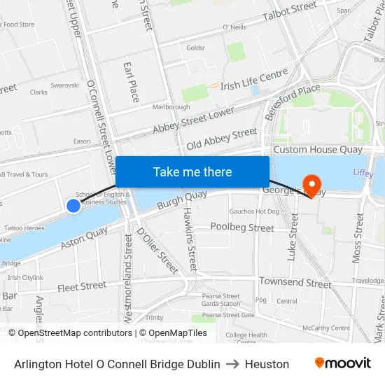 Arlington Hotel O Connell Bridge Dublin to Heuston map