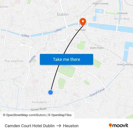 Camden Court Hotel Dublin to Heuston map