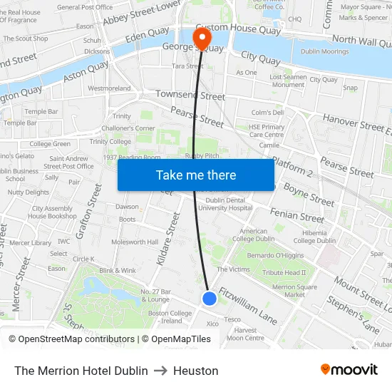 The Merrion Hotel Dublin to Heuston map