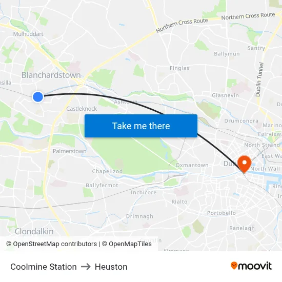 Coolmine Station to Heuston map