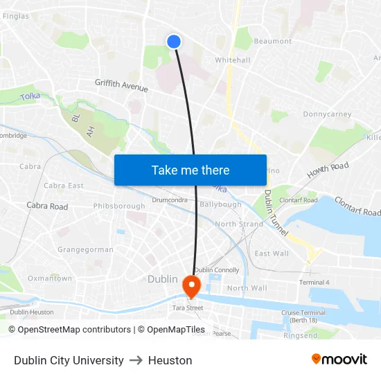 Dublin City University to Heuston map