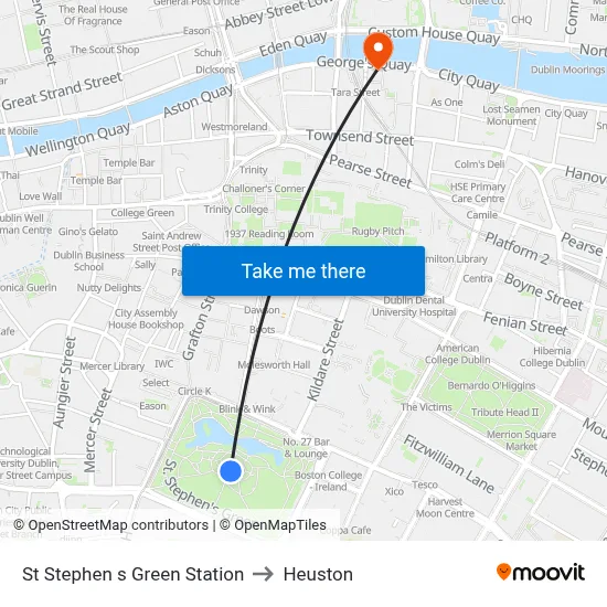 St Stephen s Green Station to Heuston map