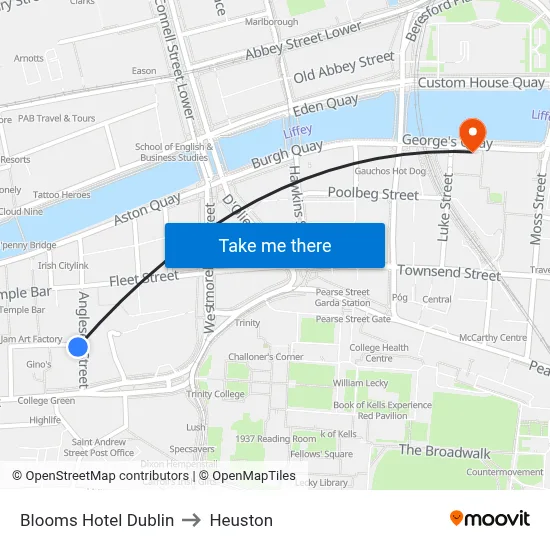 Blooms Hotel Dublin to Heuston map