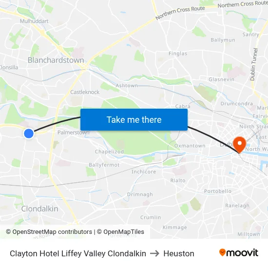 Clayton Hotel Liffey Valley Clondalkin to Heuston map
