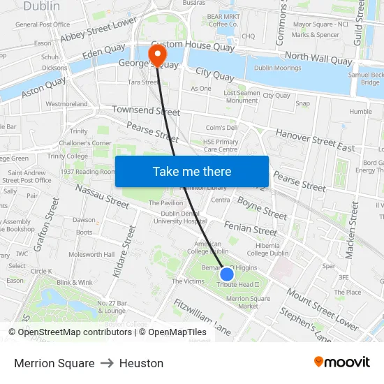 Merrion Square to Heuston map