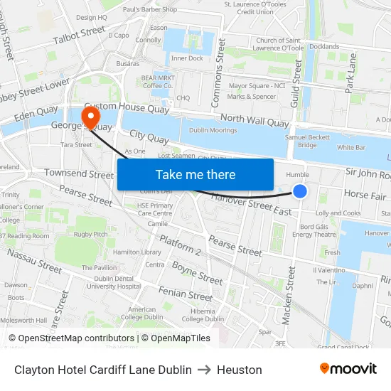 Clayton Hotel Cardiff Lane Dublin to Heuston map