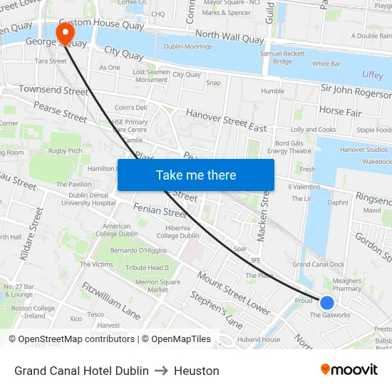 Grand Canal Hotel Dublin to Heuston map