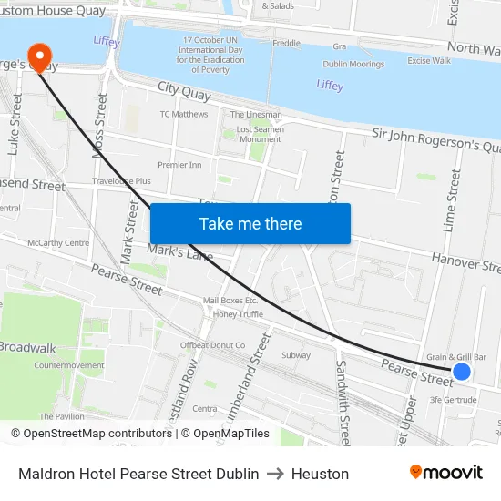 Maldron Hotel Pearse Street Dublin to Heuston map