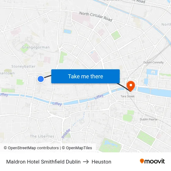 Maldron Hotel Smithfield Dublin to Heuston map