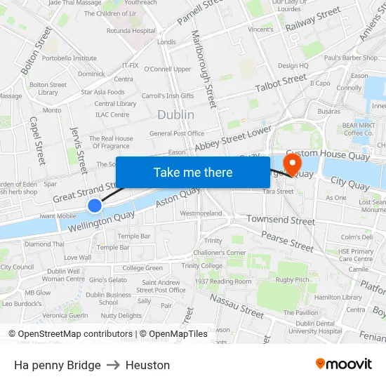 Ha penny Bridge to Heuston map
