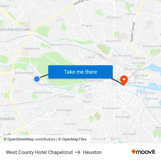 West County Hotel Chapelizod to Heuston map