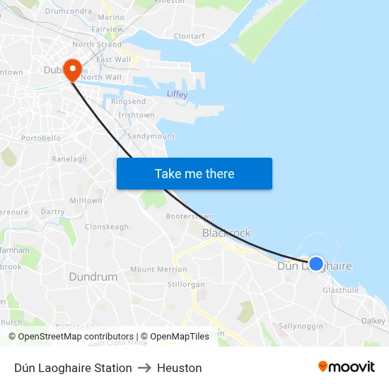 Dún Laoghaire Station to Heuston map