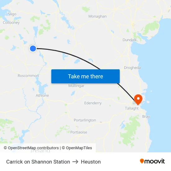Carrick on Shannon Station to Heuston map