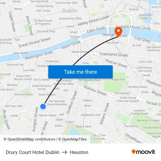 Drury Court Hotel Dublin to Heuston map
