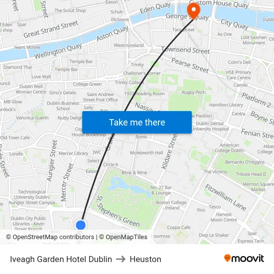 Iveagh Garden Hotel Dublin to Heuston map