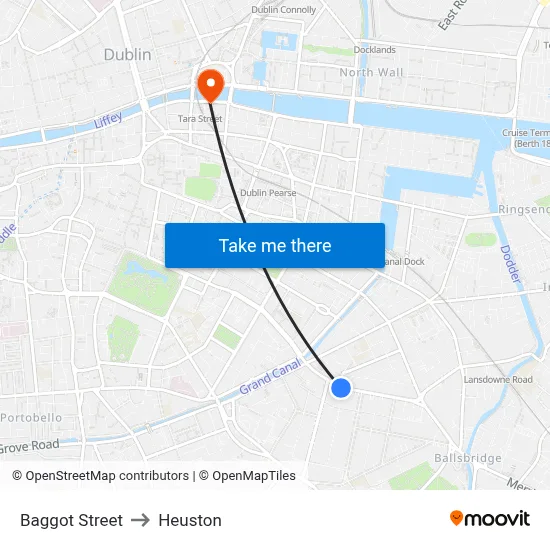Baggot Street to Heuston map