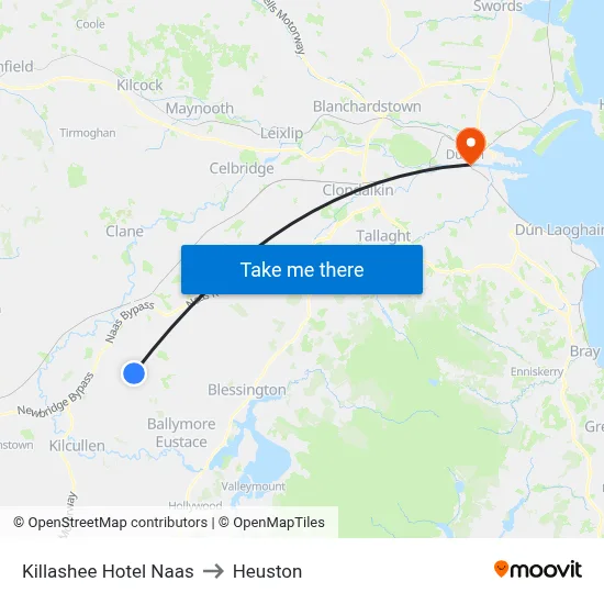 Killashee Hotel Naas to Heuston map