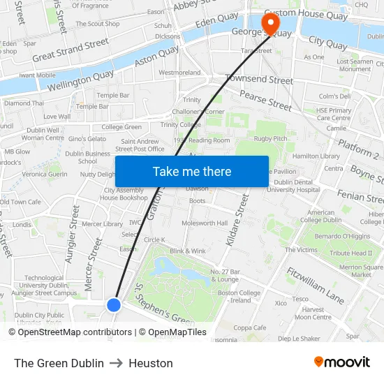 The Green Dublin to Heuston map