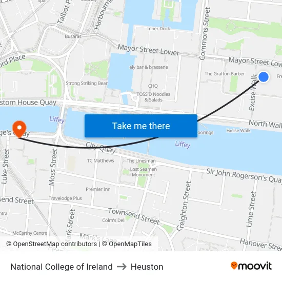 National College of Ireland to Heuston map