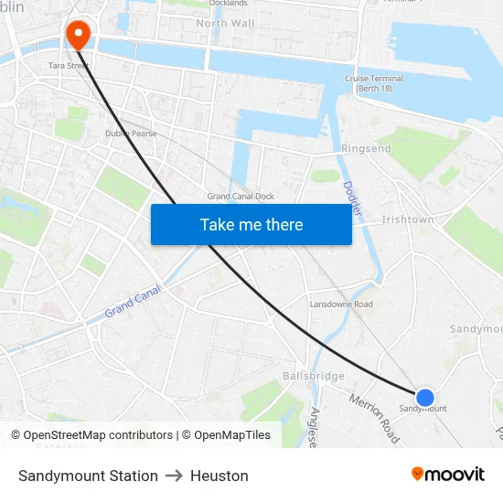 Sandymount Station to Heuston map