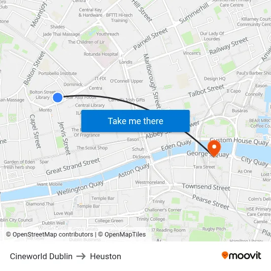 Cineworld Dublin to Heuston map