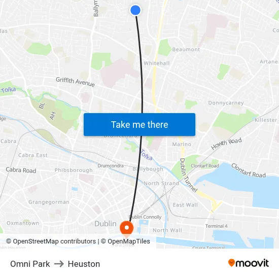 Omni Park to Heuston map