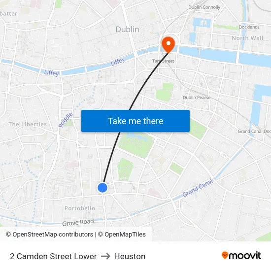 2 Camden Street Lower to Heuston map