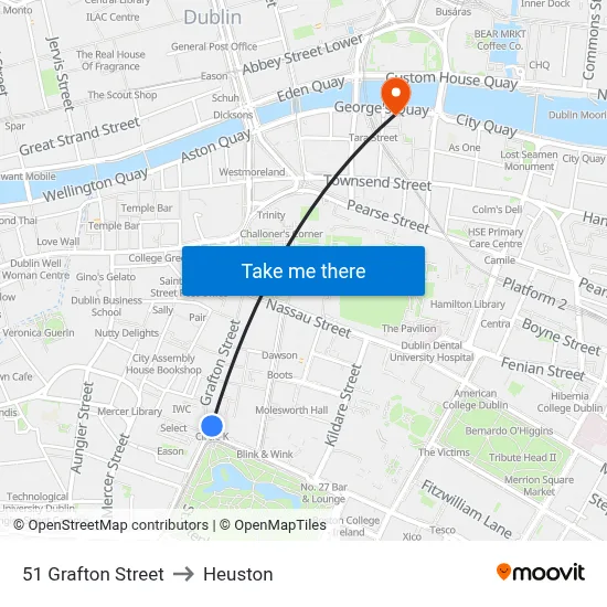 51 Grafton Street to Heuston map