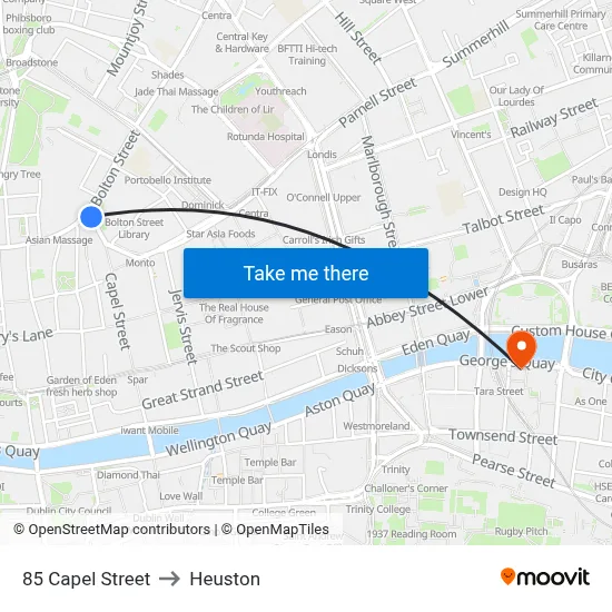 85 Capel Street to Heuston map