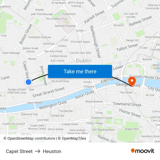 Capel Street to Heuston map