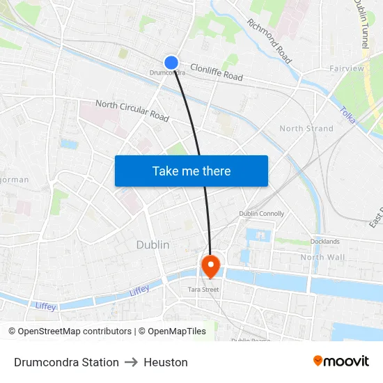 Drumcondra Station to Heuston map