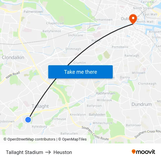 Tallaght Stadium to Heuston map