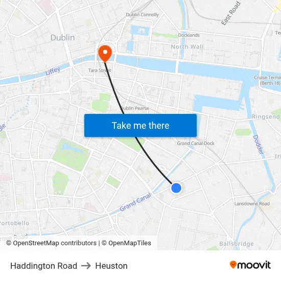Haddington Road to Heuston map
