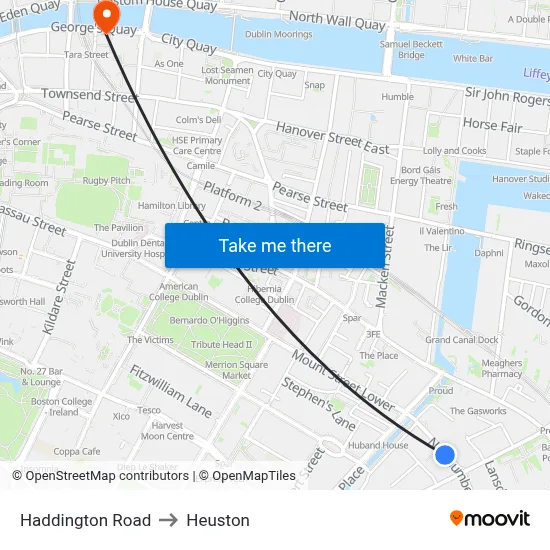 Haddington Road to Heuston map