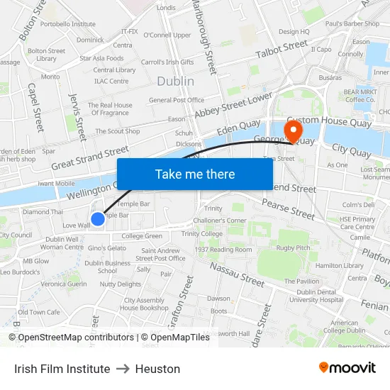 Irish Film Institute to Heuston map