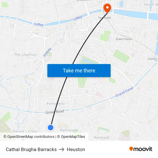 Cathal Brugha Barracks to Heuston map