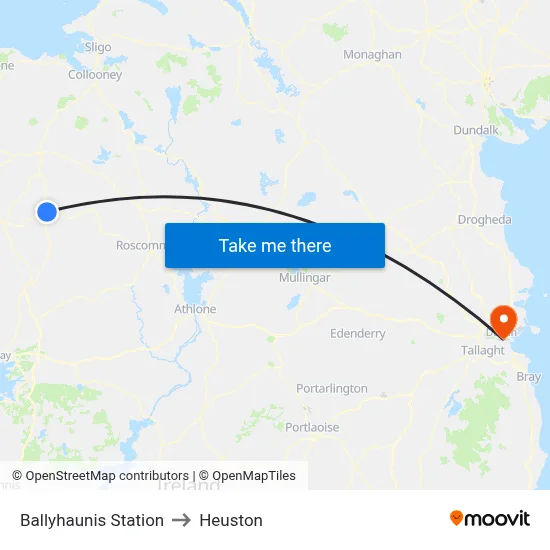 Ballyhaunis Station to Heuston map