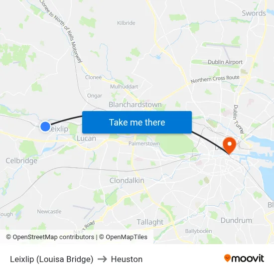 Leixlip (Louisa Bridge) to Heuston map