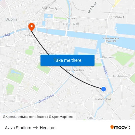 Aviva Stadium to Heuston map