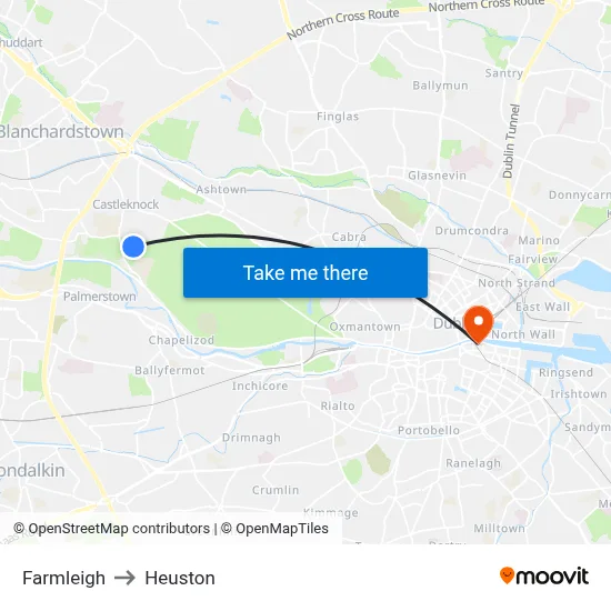 Farmleigh to Heuston map