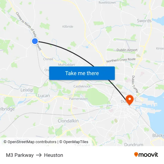 M3 Parkway to Heuston map