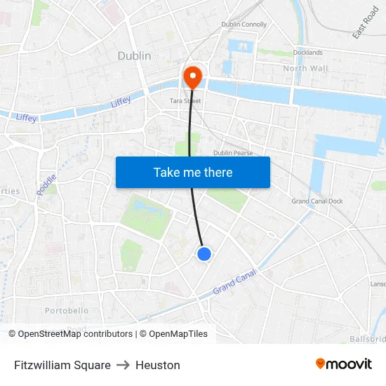 Fitzwilliam Square to Heuston map