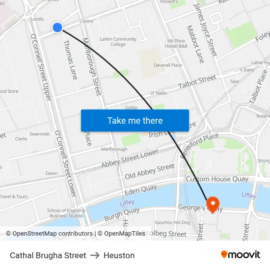 Cathal Brugha Street to Heuston map