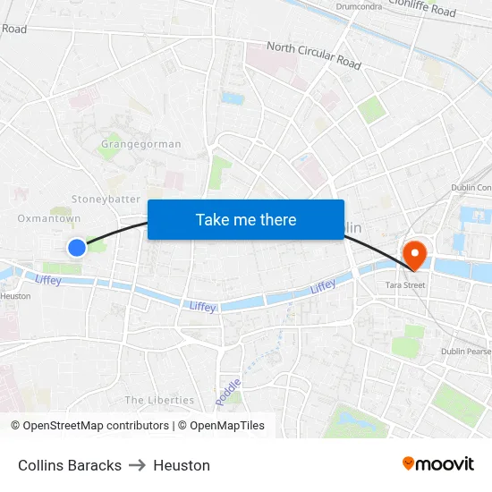 Collins Baracks to Heuston map