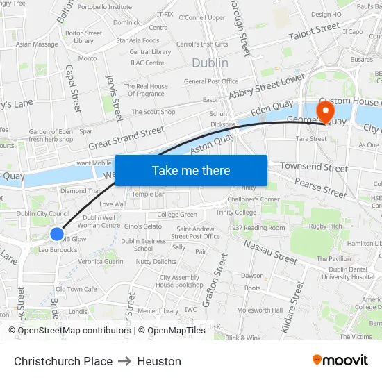 Christchurch Place to Heuston map