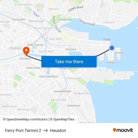 Ferry Port Termnl 2 to Heuston map