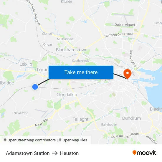 Adamstown Station to Heuston map