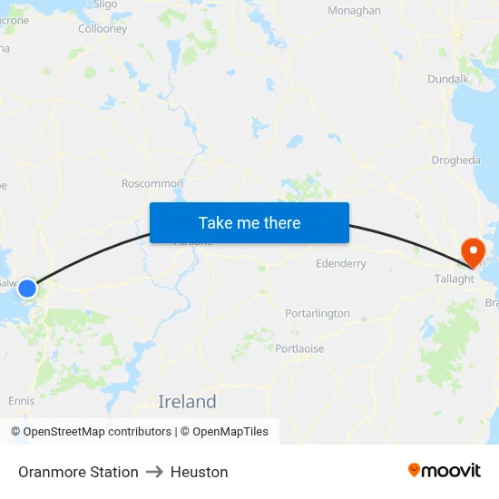 Oranmore Station to Heuston map