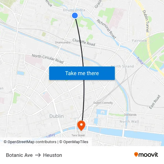 Botanic Ave to Heuston map